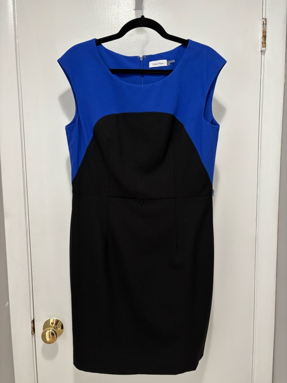 Calvin Klein Royal Blue and Black Colorblock Sheath Dress Size 12